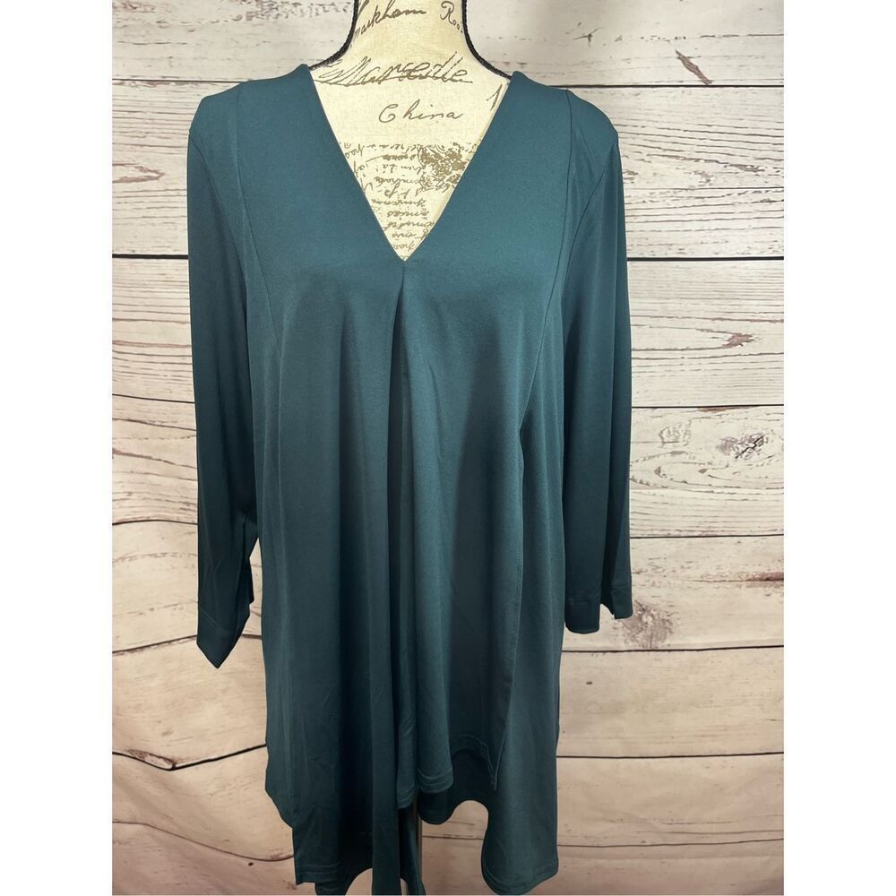 Avenue Teal Tunic Kelly Long Sleeve V‎ Neck Pleated Flare Plus Size 22 24